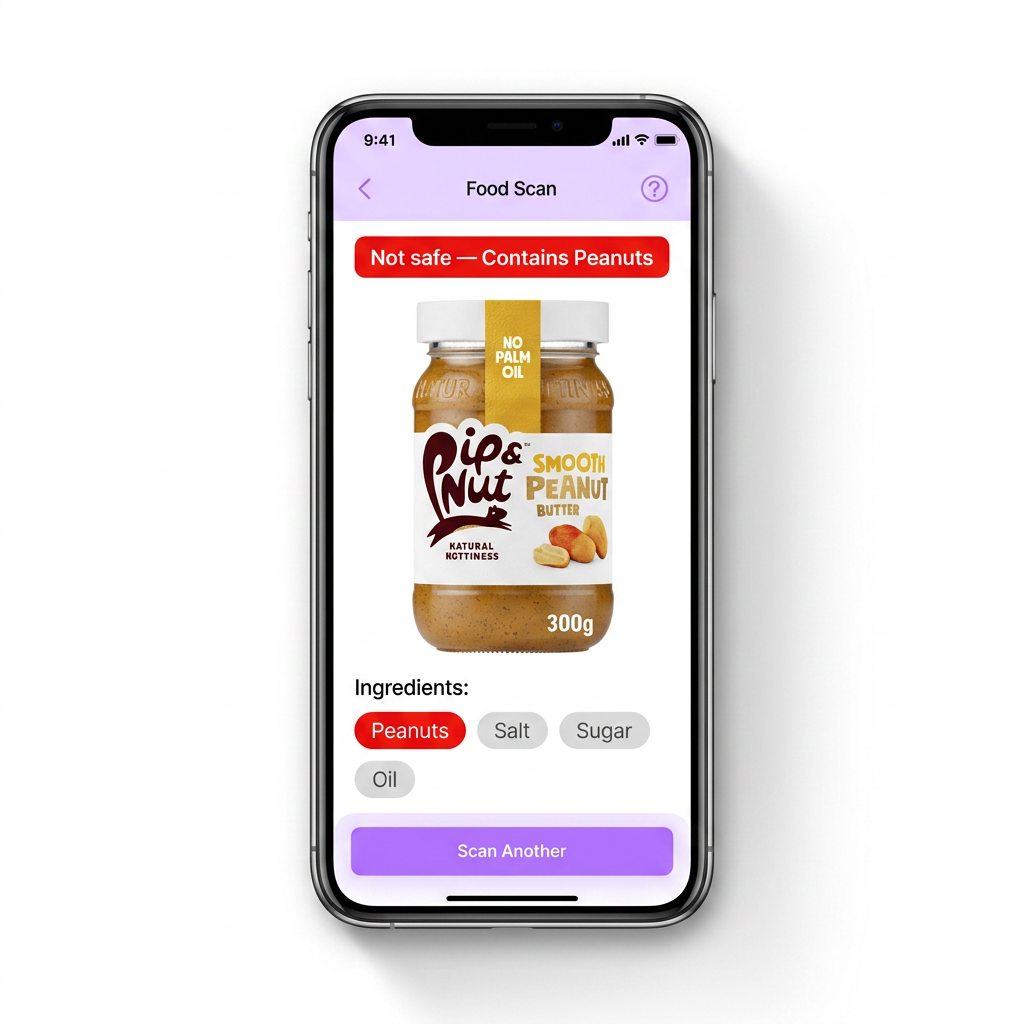 Scan result for Pip & Nut peanut butter flagging peanuts allergen